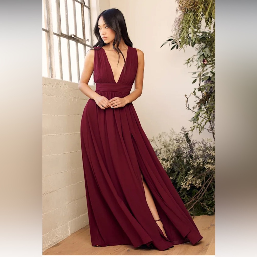 Lulus Heavenly Hues Burgundy Maxi Dress • Large - Picture 11 of 16